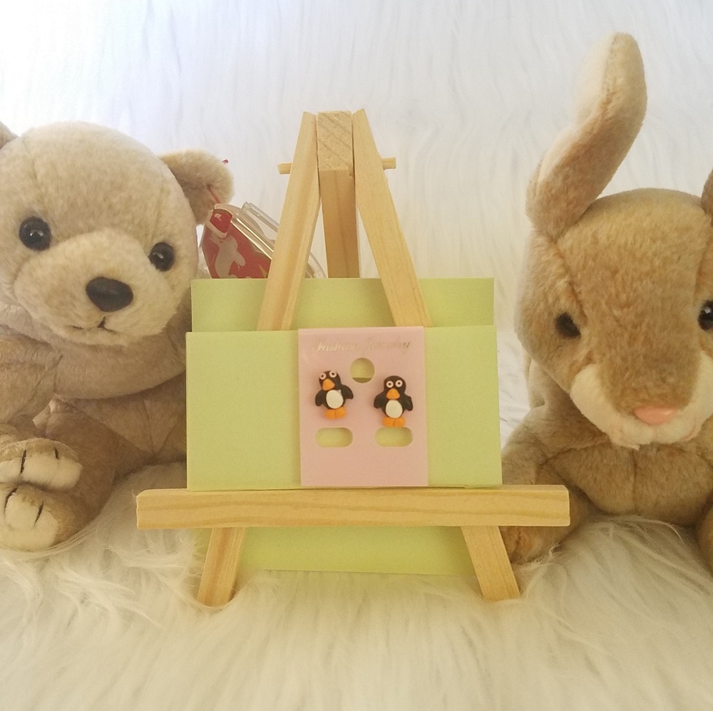 Childrens handmade and painted penguin earrings